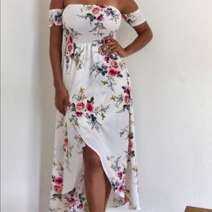 Boho Floral off the shoulder ruched dress